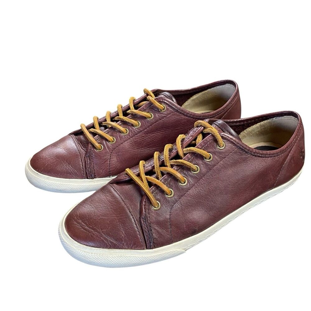 Frye Mindy Low Leather Sneakers Women 8M Burgundy Lace Up Casual Shoes Minimal